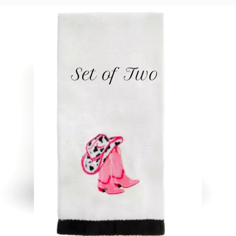 2-Cowgirl Hat & Boots Velour Hand Towels.